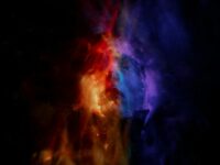 Abstract vibrant image featuring glowing red, orange, and blue light waves, creating a dynamic and conceptual design.