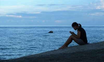 young lady, rock, seaside, solitude, cellphone, solitude, solitude, solitude, solitude, solitude, cellphone, cellphone