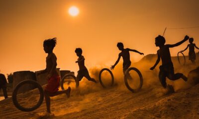 children, kids, childhood, games, play, fun, playful, nature, silhouettes, sunset, vietnam
