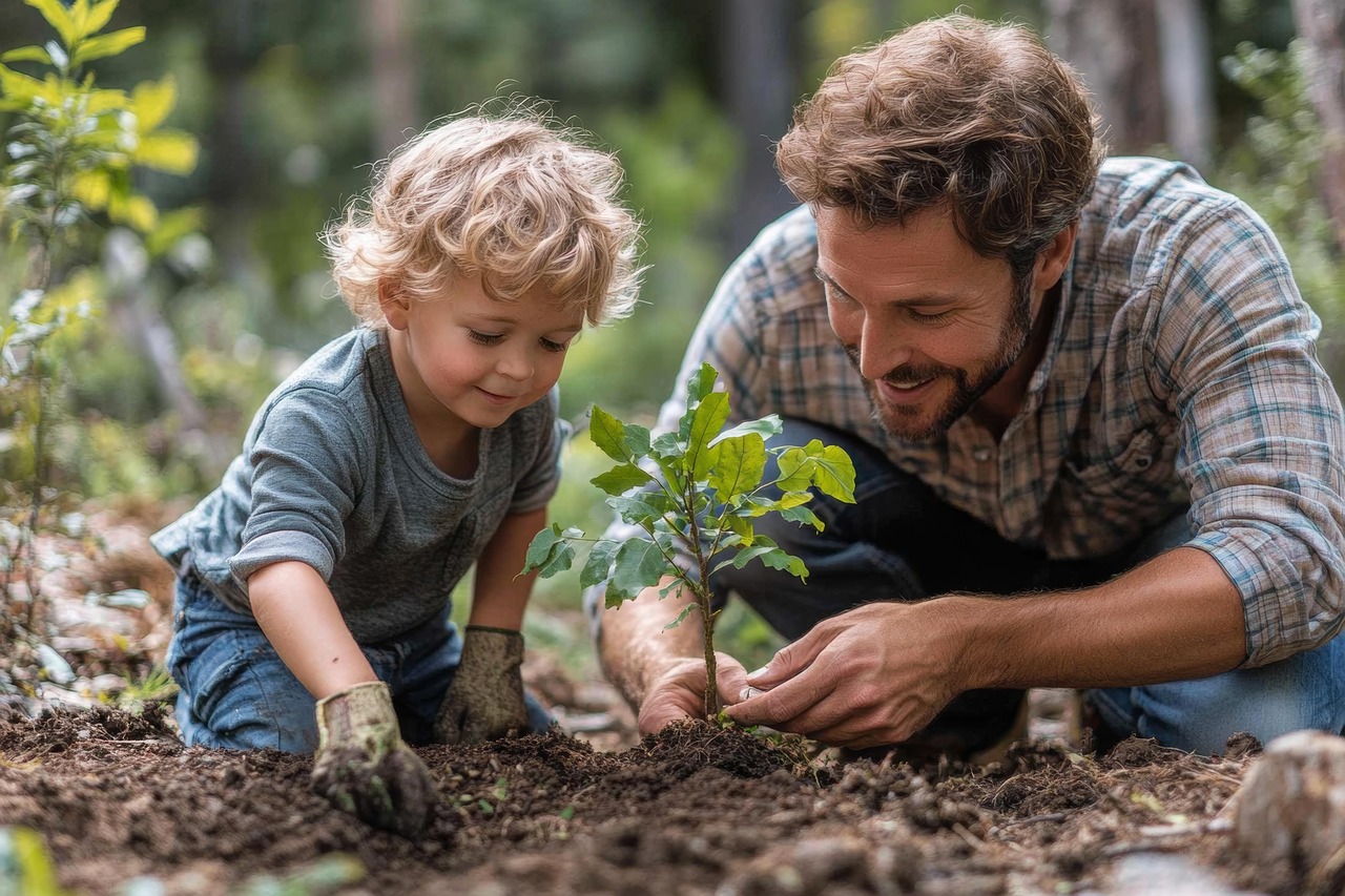 father and son, gardening, tree, planting, family, child, garden, outdoors, nature, boy, smile, kid, love, childhood, park, happiness